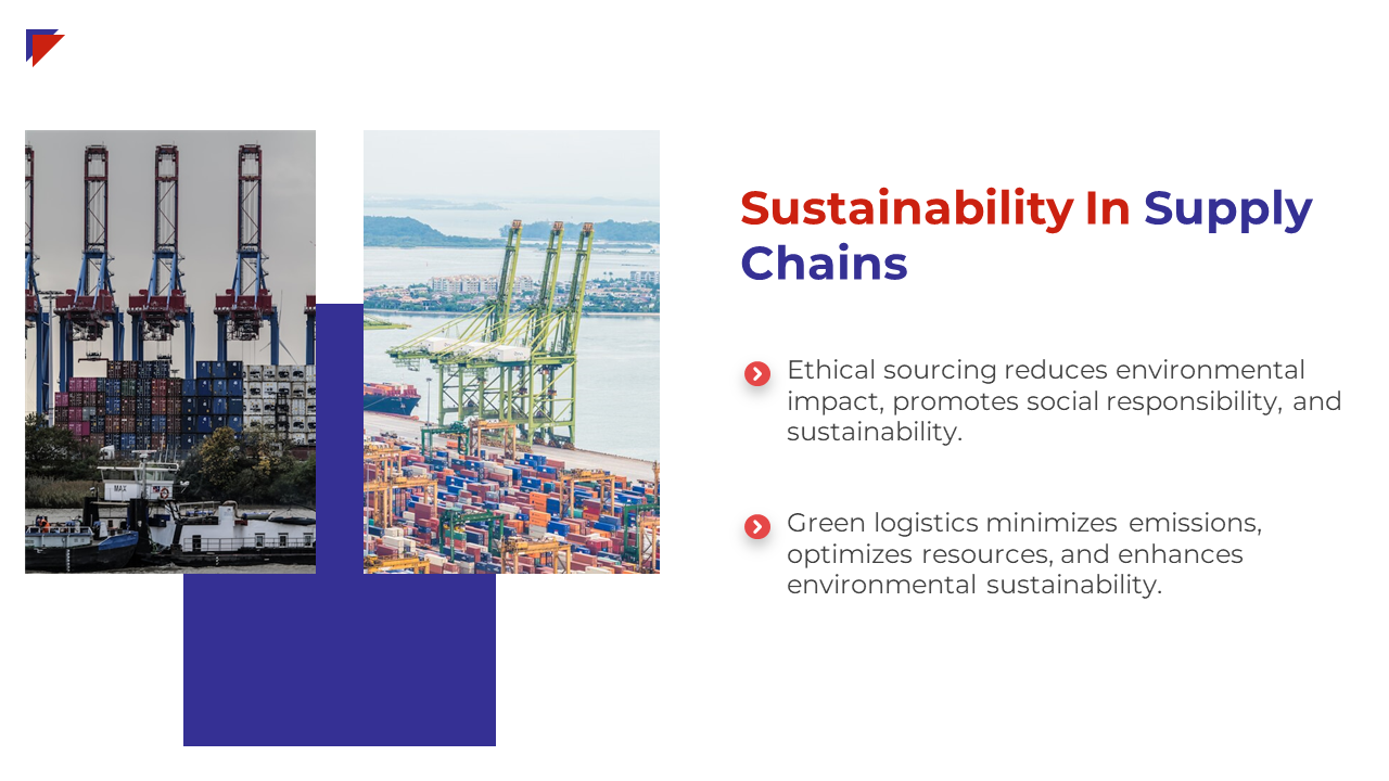 Supply chain sustainability strategies include ethical sourcing and green logistics to optimize resources and impact.