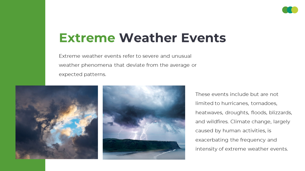 A dramatic sky with storm clouds depicts the occurrence of extreme weather events like thunderstorms on a white theme.