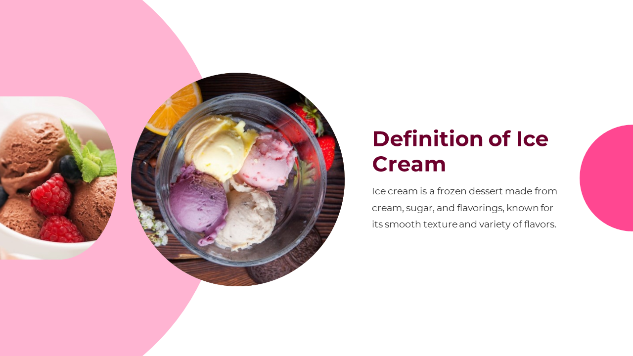 Bowl of colorful ice cream scoops with mint and berries displayed next to vibrant image of various ice cream flavors in cup.