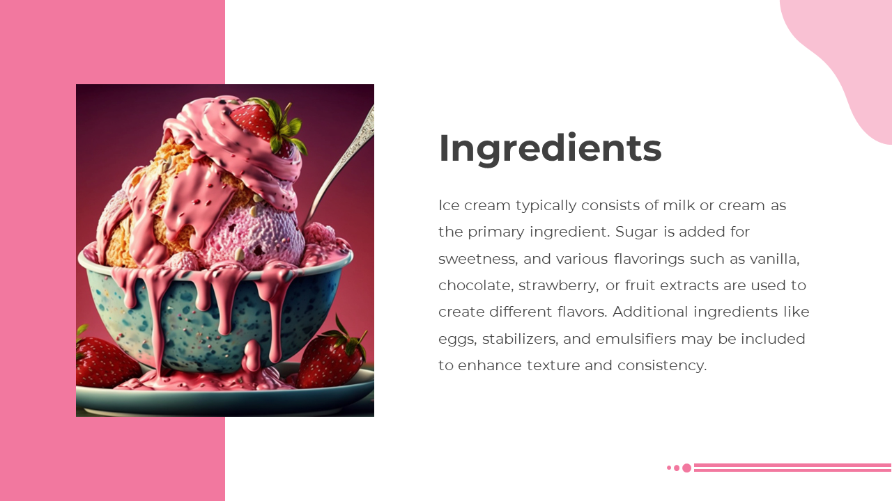 A bowl of ice cream with pink and cream colored scoops, strawberry drizzle, and fresh strawberries on the side.