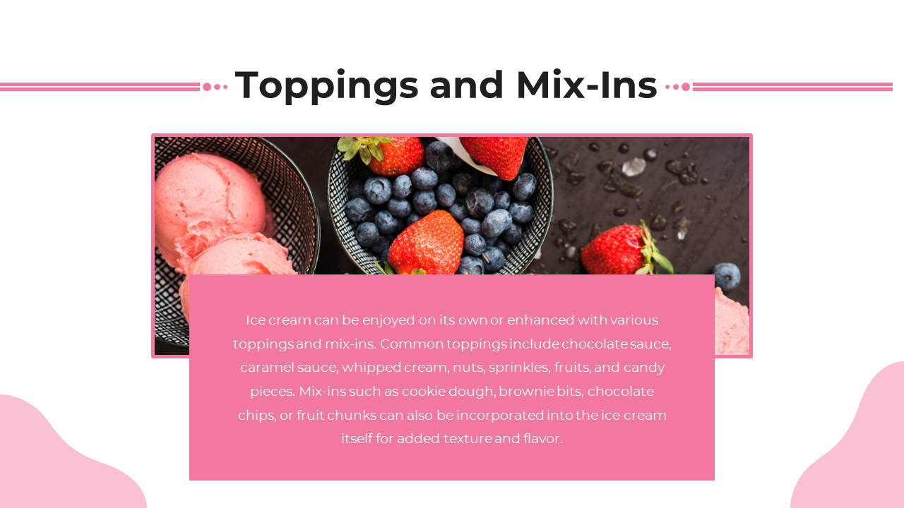 Two bowls with pink ice cream and fresh strawberries and blueberries, accompanied by the text on a white backdrop.