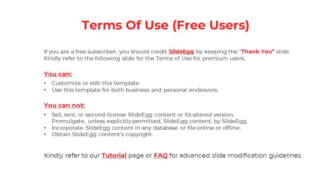Terms of use for free subscribers, outlining permissions to customize and edit templates on a white backdrop.