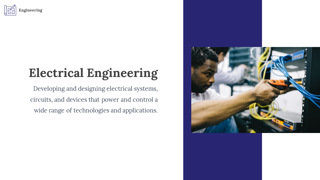 Electrical engineer working on wiring a server, showcasing the design and development of electrical systems and circuits.