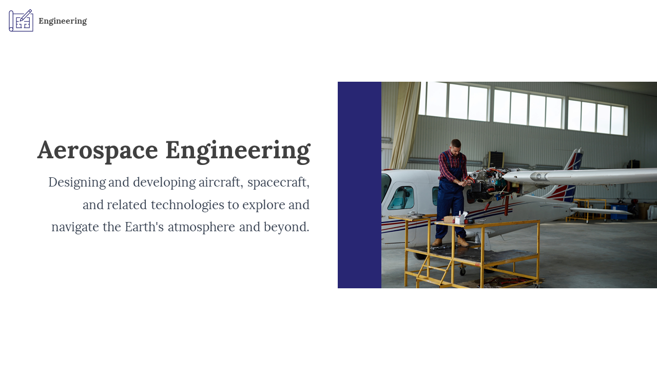 Aerospace engineer working on an aircraft, exemplifying the design and development of aviation technologies on a white theme.