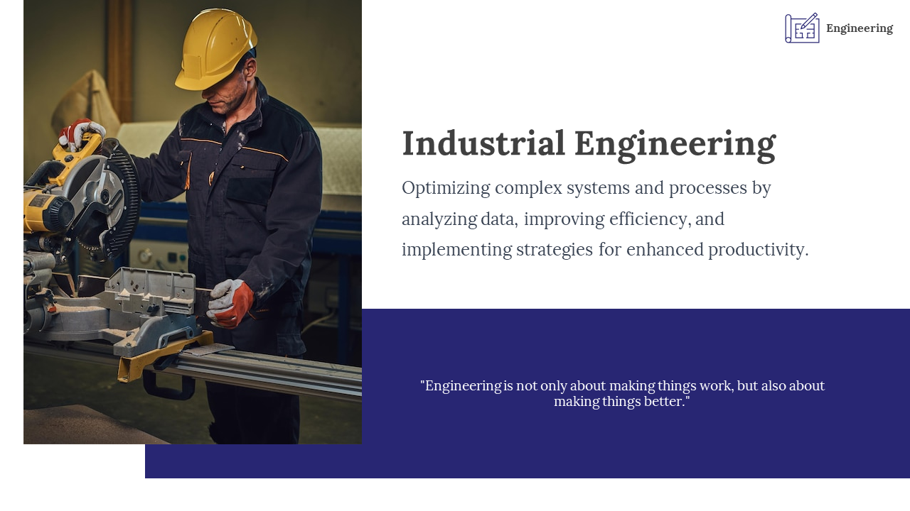 An industrial engineer optimizes systems by improving efficiency and productivity while working with a cutting tool.