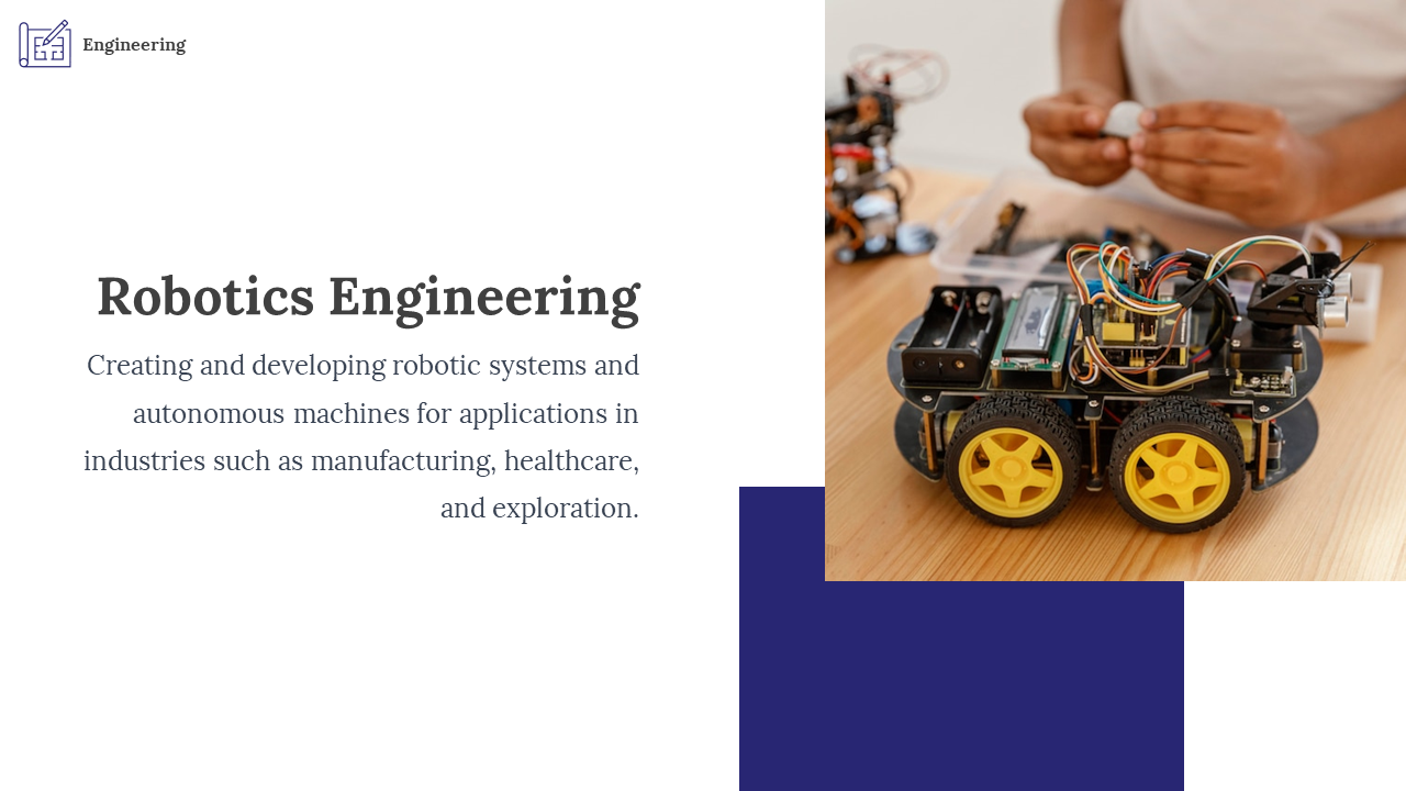 A close up of a robot under construction, demonstrating the work involved in robotics engineering on a white theme.