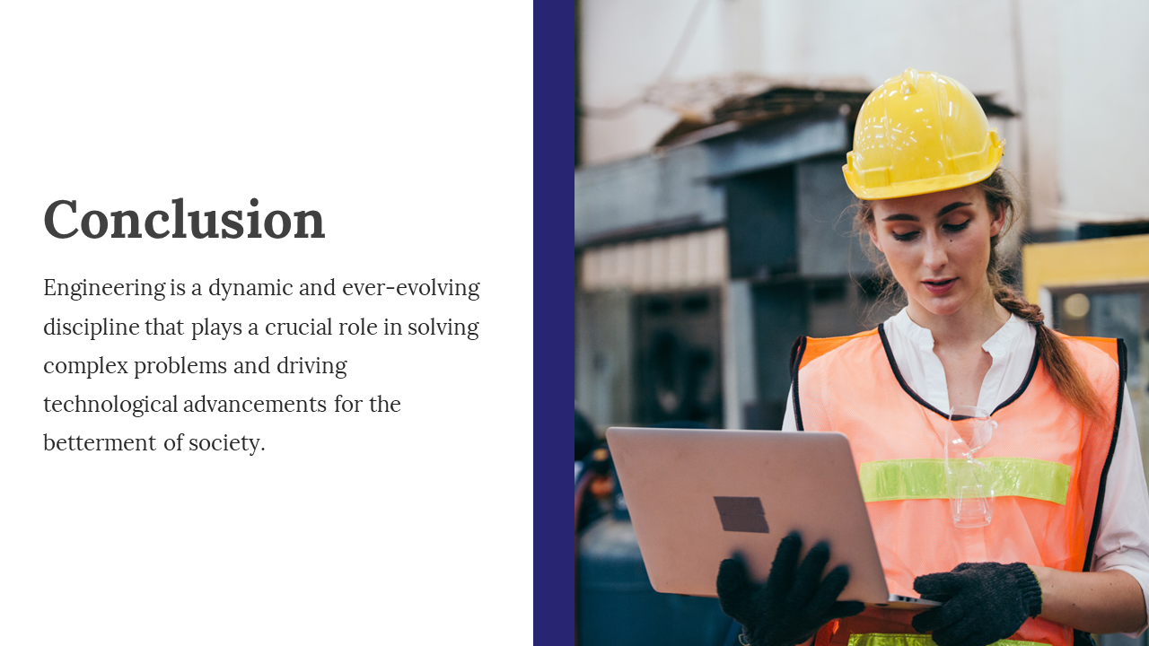 An engineer in a yellow hard hat and safety vest analyzing data on a laptop, highlighting engineering's impact on society.