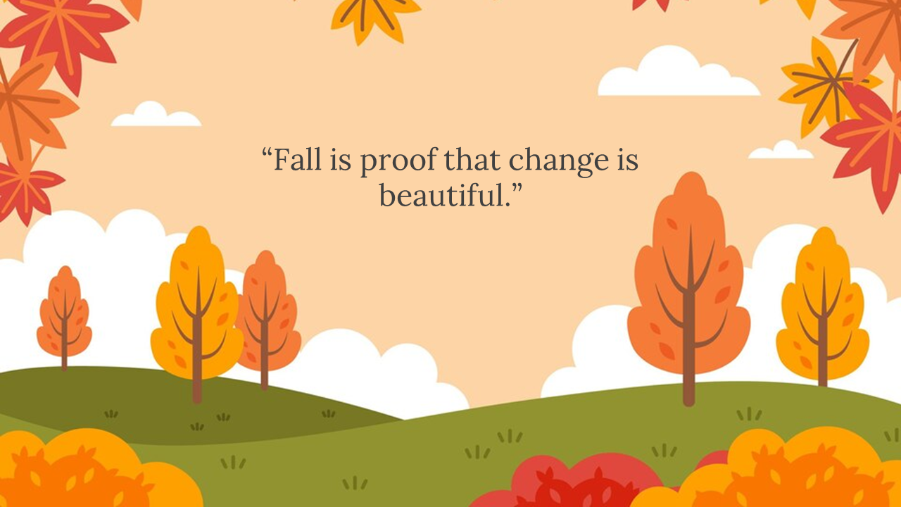 A fall background with colorful trees and the quote fall is proof that change is beautiful.