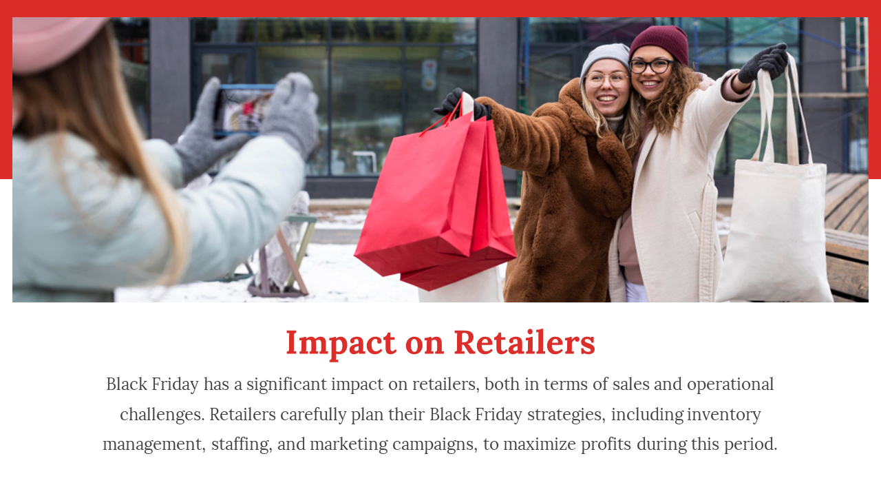 Two friends take a selfie while shopping with Black Friday bags, symbolizing the impact of Black Friday.