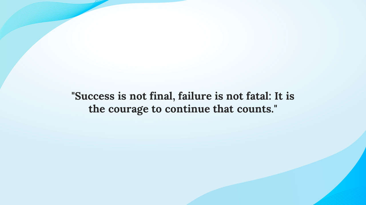 Soft blue background with flowing wave patterns and an inspirational quote.