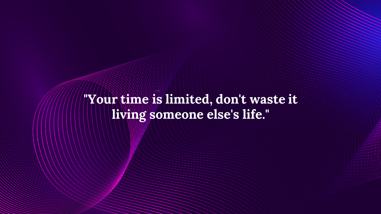 Abstract purple background with swirling lines and the motivational quote.