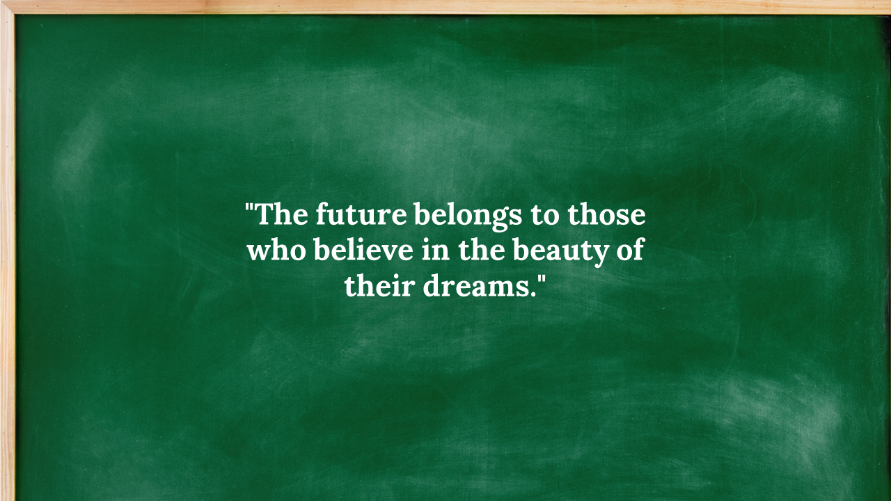 PowerPoint slide with a green chalkboard background and the quote in white text.