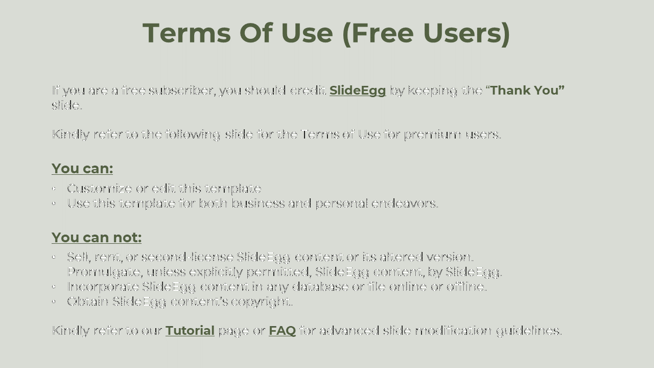 SlideEgg terms for free subscribers: guidelines for using templates with restrictions on resale in a white backdrop.