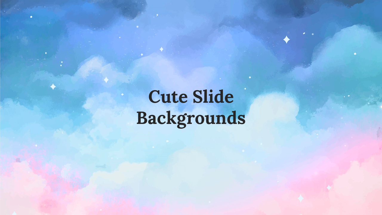 Cute slide background with a dreamy cloud pattern in pastel colors, featuring the text.