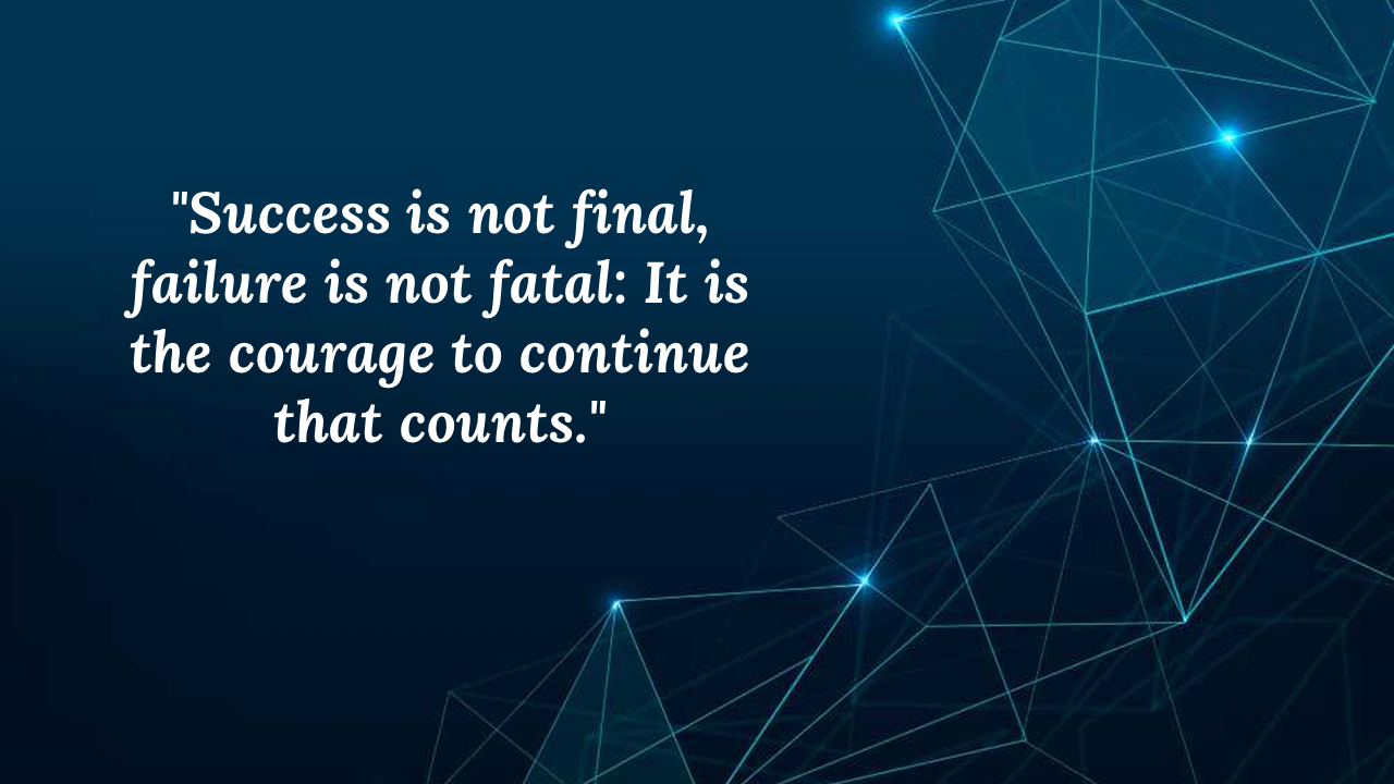 A modern blue and teal geometric design slide with the quote.