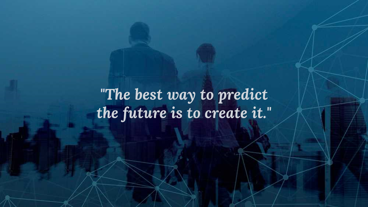 A network style image with silhouettes of business professionals and the quote.