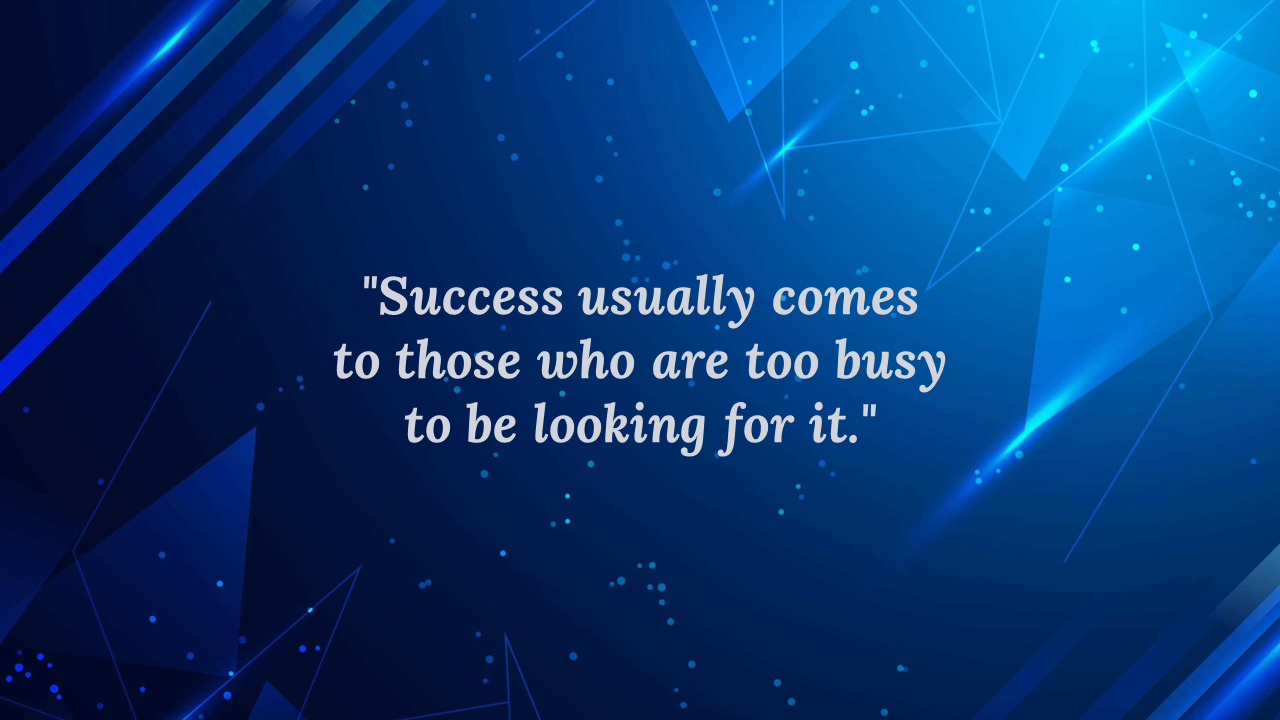 A blue abstract background slide with glowing geometric shapes and the quote.