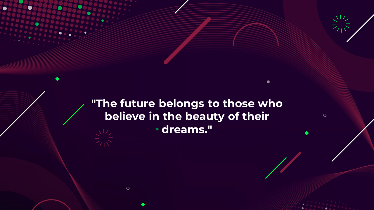 A colorful abstract design with swirling lines and geometric shapes, featuring the quote.