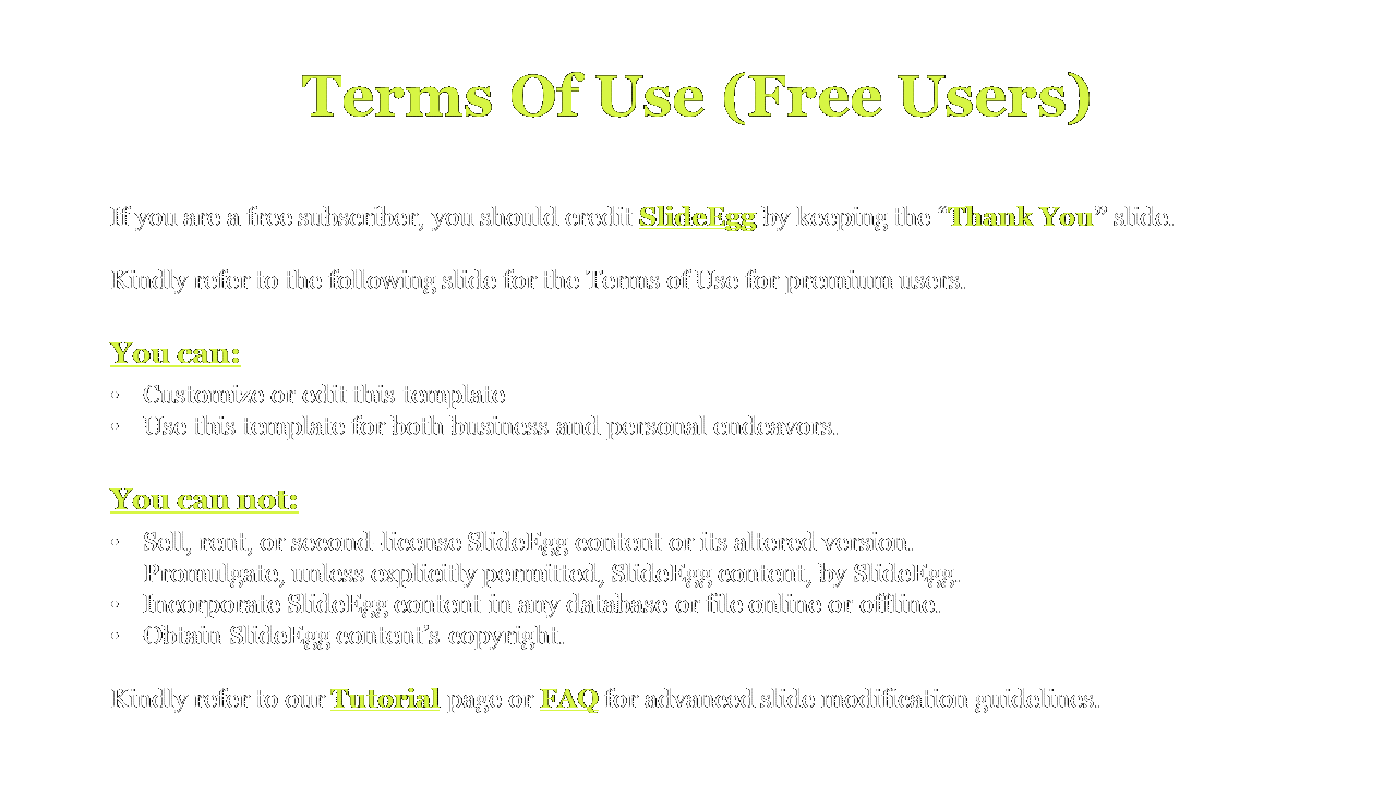 Terms of Use for free SlideEgg users, outlining customization rights, usage restrictions, and guidelines.