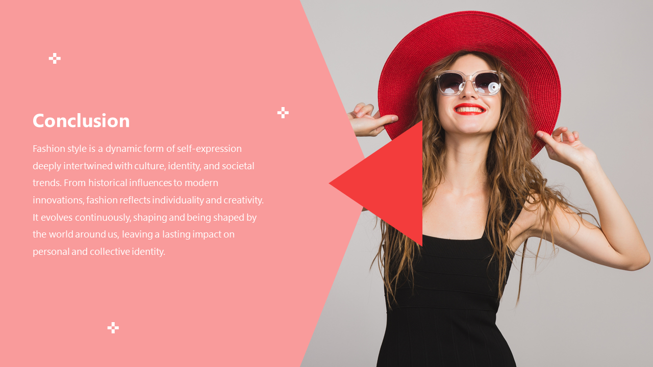 Conclusion slide on fashion style, highlighting its evolution as a form of self expression intertwined with culture.