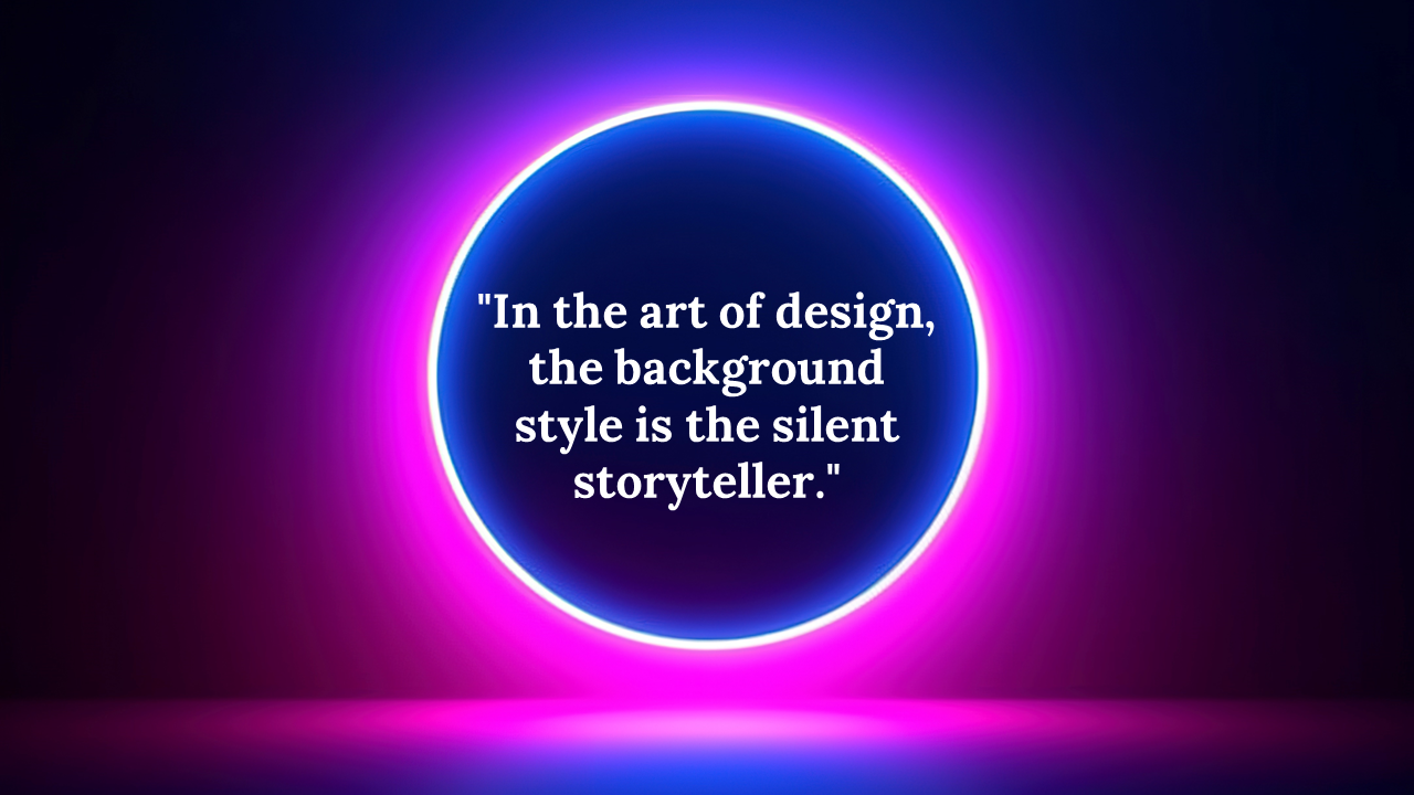 Design slide featuring a glowing purple and blue circle with a neon light effect, accompanied by a quote.