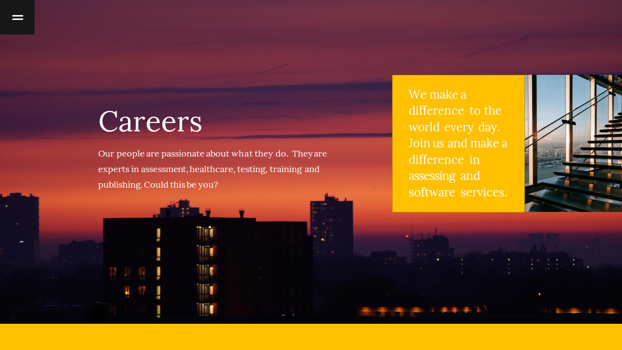 Vibrant city skyline during sunset with a career opportunity message, inviting people to join in the assessment.