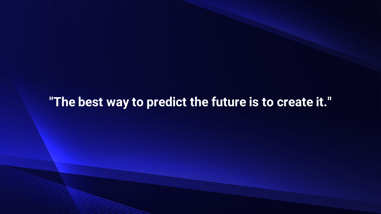 Quote slide with the text displayed on a dark blue gradient background with geometric patterns.