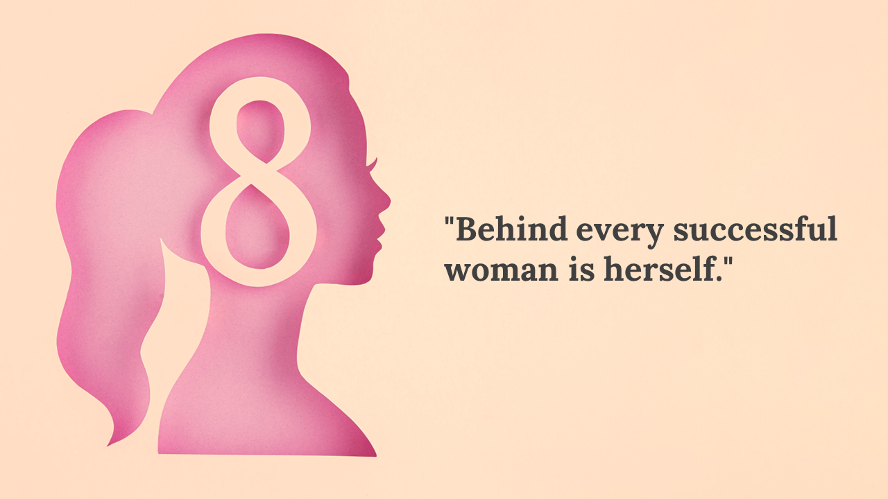 A paper cut silhouette of a woman with long hair, inside the number 8, paired with the quote.