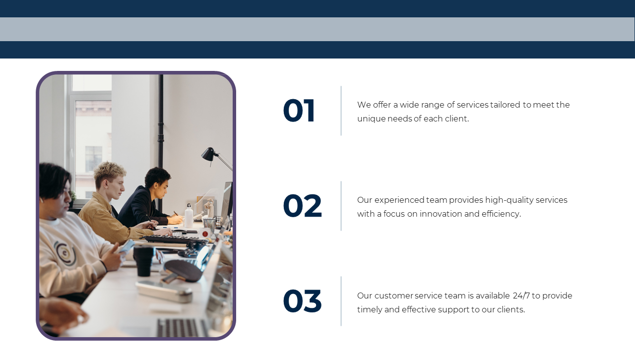 A diverse team working at their desks in an office, offering tailored services to meet clients' unique needs.