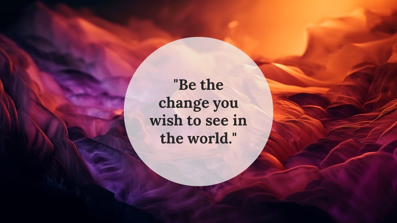 Abstract purple and orange flowing background with a circular white text box, displaying the quote.