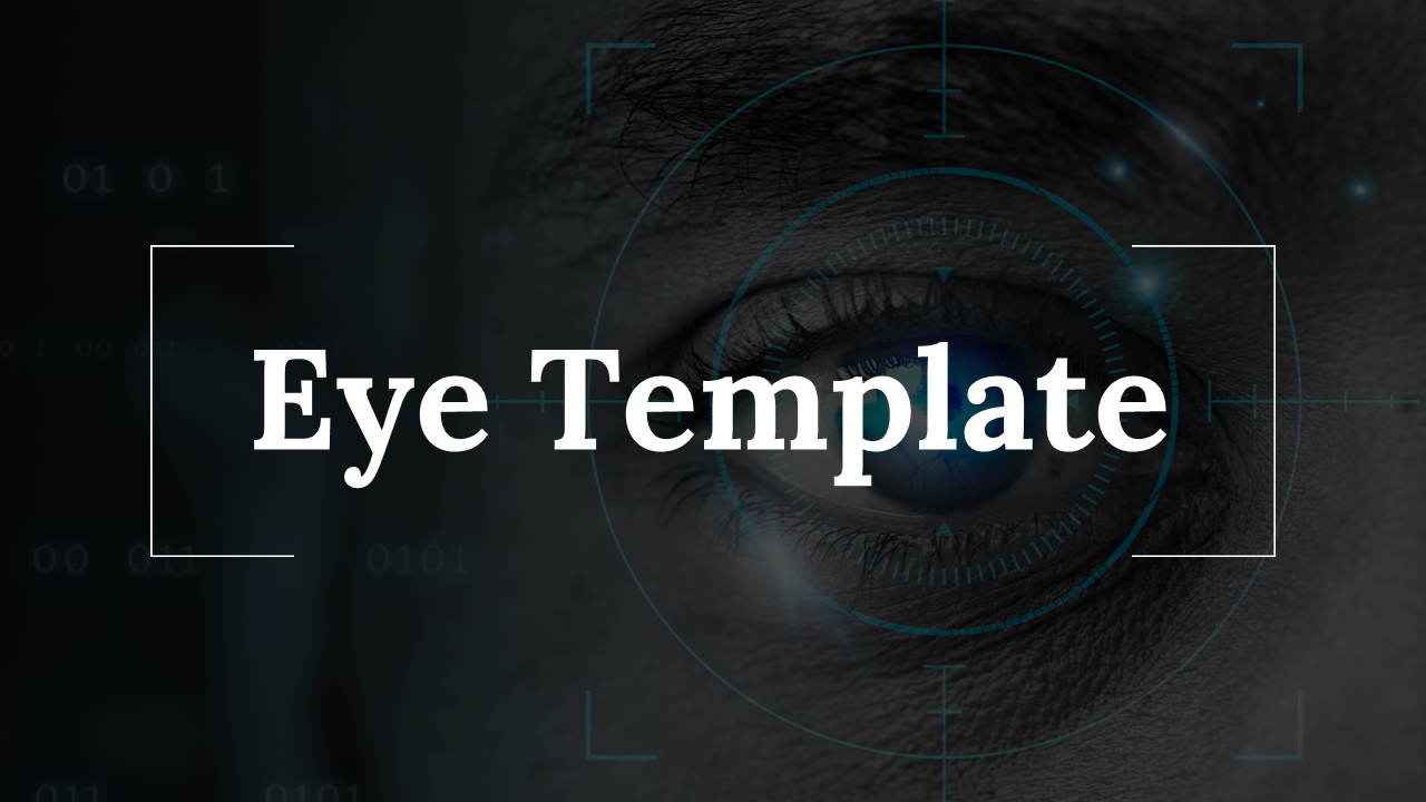Digital eye template with scanning effects and a futuristic interface surrounding the eye on a dark backdrop.