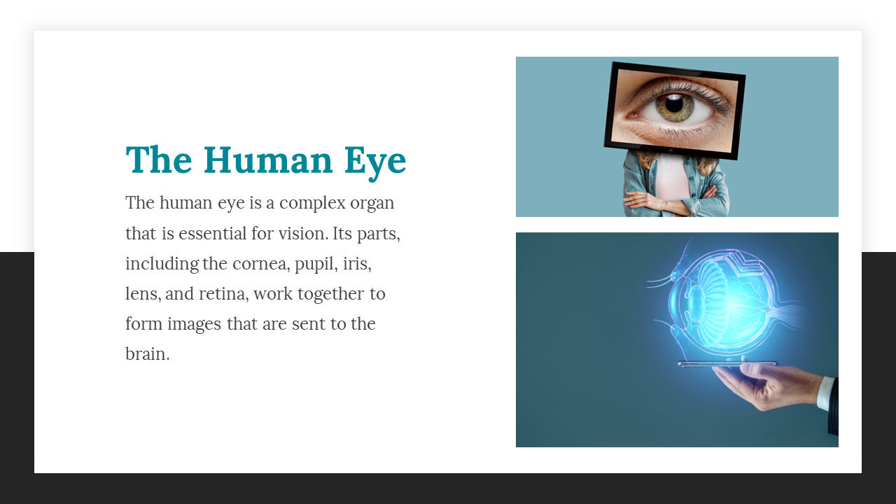 Person with a photo frame over their head displaying an eye and digital illustration of an eye with circuitry in smartphone.