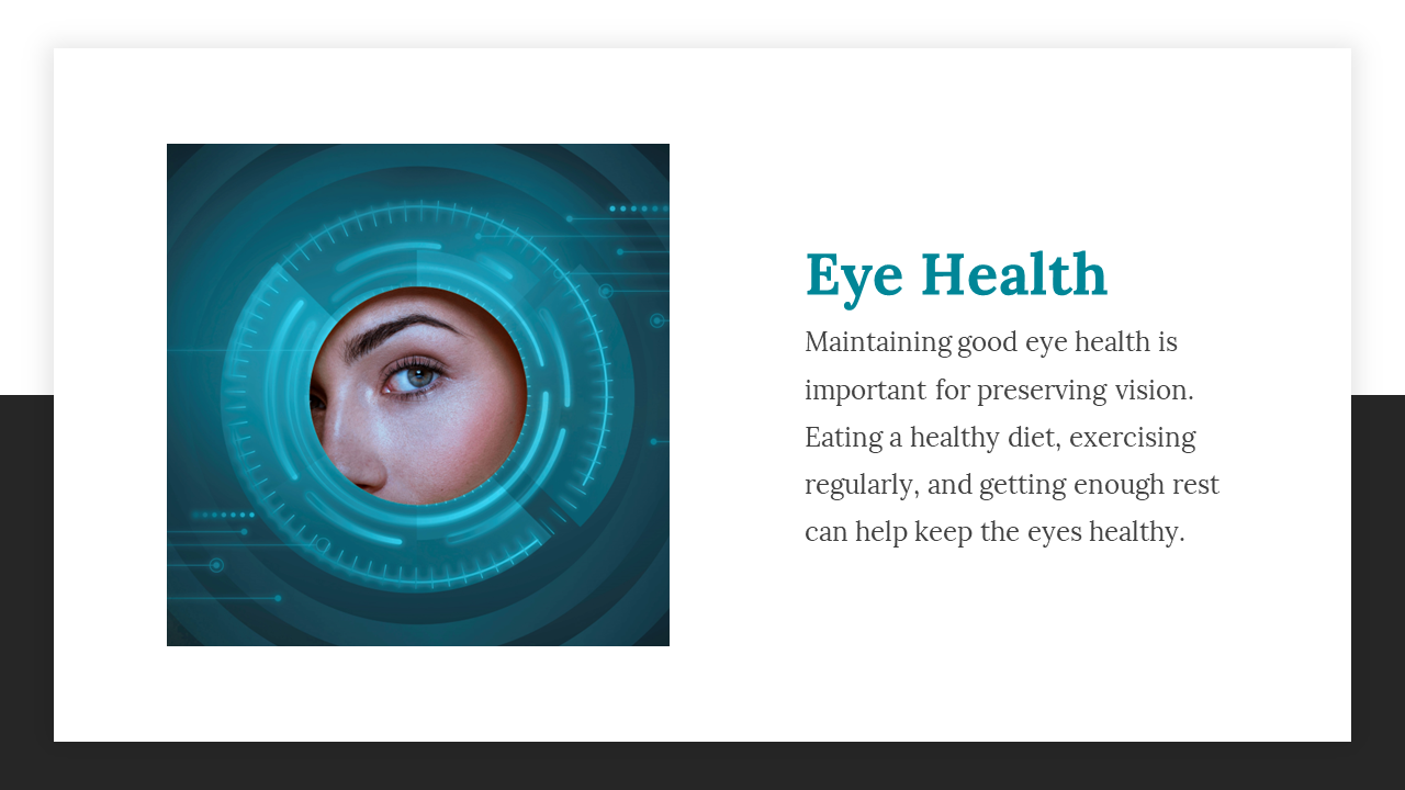 A digital eye with a blue futuristic overlay and data graphics surrounding it, showcasing eye health tips.