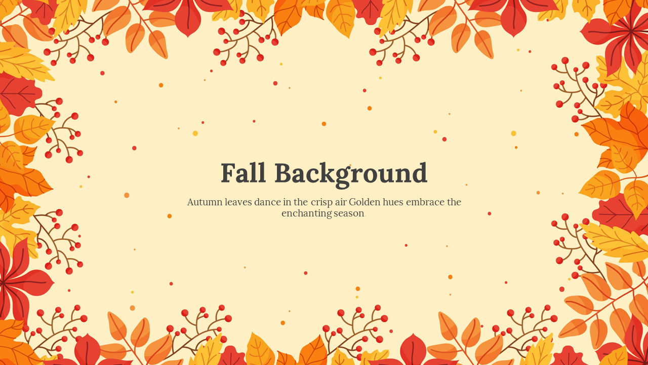 Autumn leaves in shades of orange and yellow frame a fall themed slide with a quote about the enchanting season.
