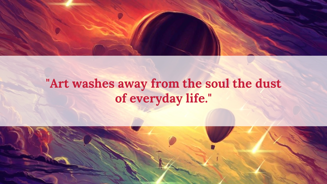 Vibrant, colorful sky with hot air balloons floating through clouds, featuring a quote in a white box in the foreground.
