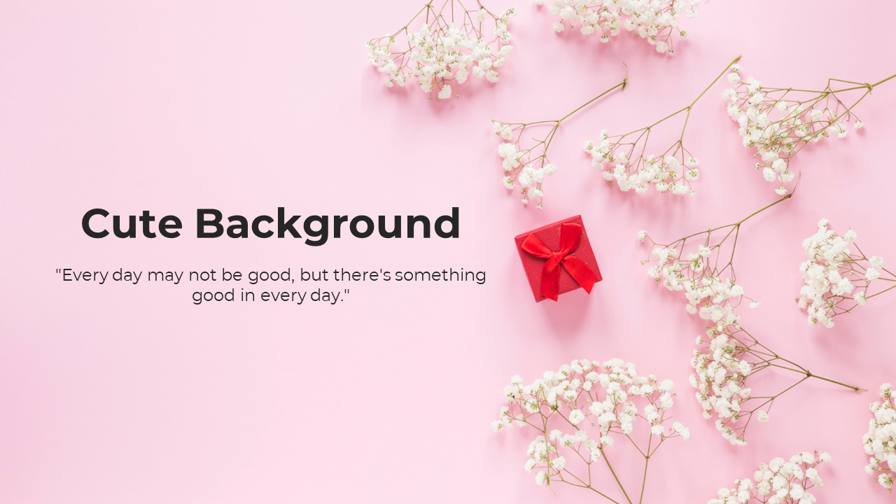 Soft pink background with delicate white flowers scattered around, with a red gift box and title on left.