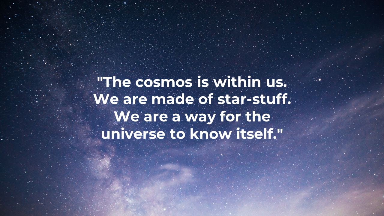 Deep blue starry sky with scattered white stars, featuring a soft gradient lower portion and a central quote.