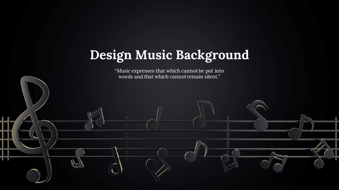 Black staff lines with musical notes arranged in a row at the bottom of a dark gradient background.