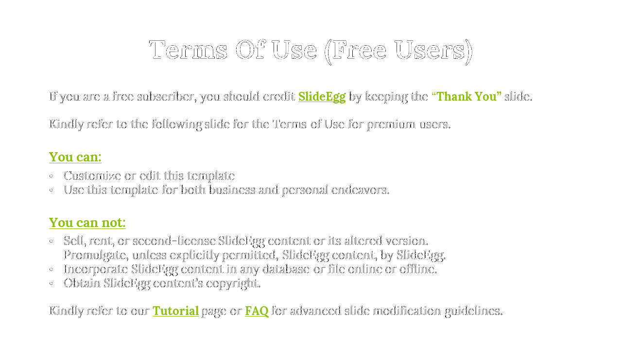 Green highlighted text on white background detailing allowed and prohibited actions for free users, with a header.