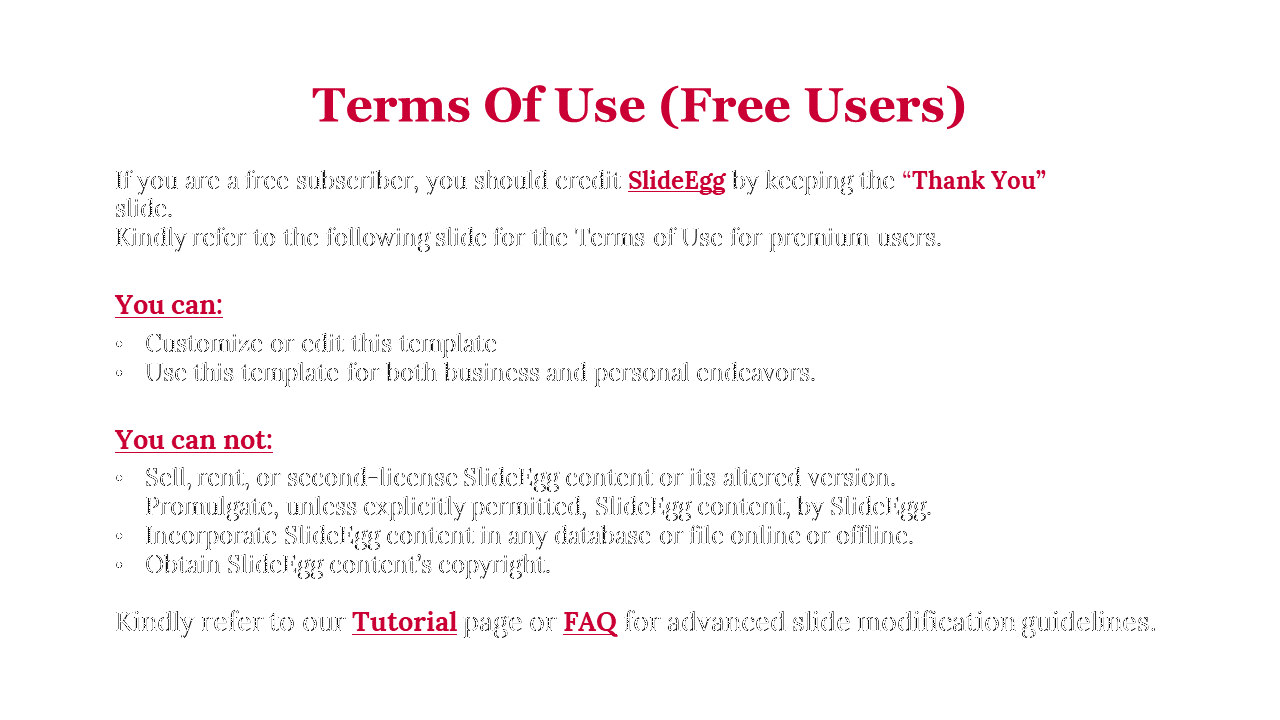 Document with red and white color scheme displaying terms of use, with a structured layout and clean typography.