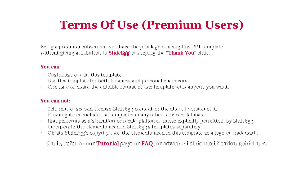 Slide with red accents on white background, listing permissions and restrictions in a clear, easy to read format.