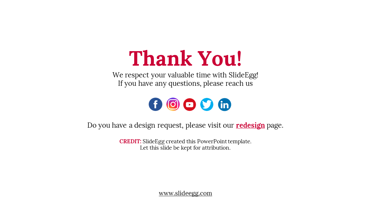 White background with red thank you text, social media icons, and credit section at the bottom.
