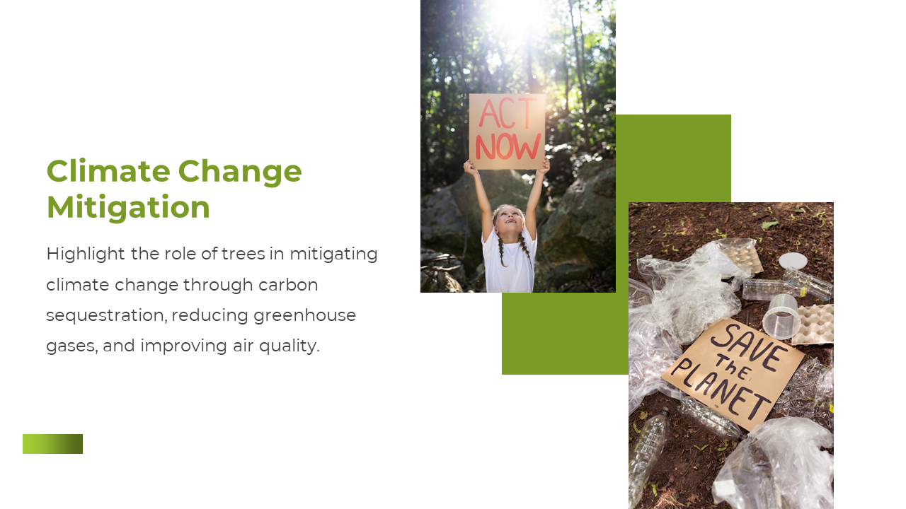 A child holds act now sign and plastic waste arranged in a scattered pattern with save the planet banner, with green accents.