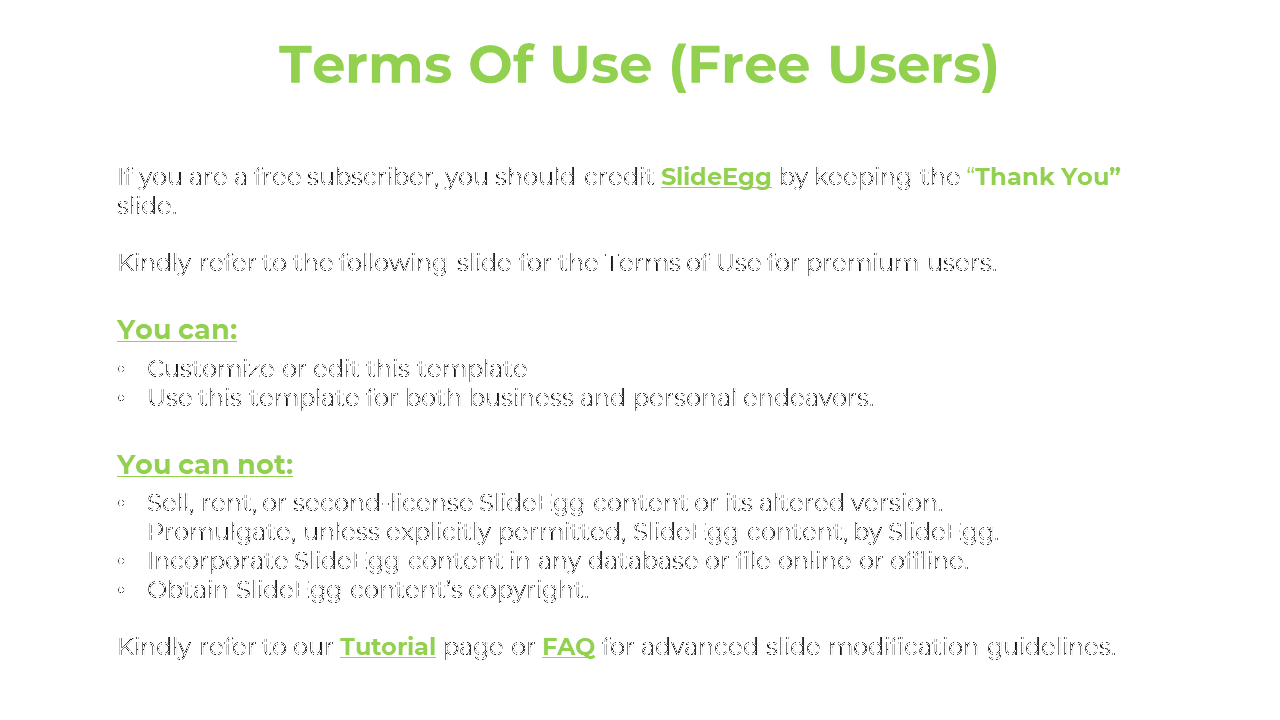 Simple and clear terms page with a green title and bullet points, laid out in a professional, easy to read manner.