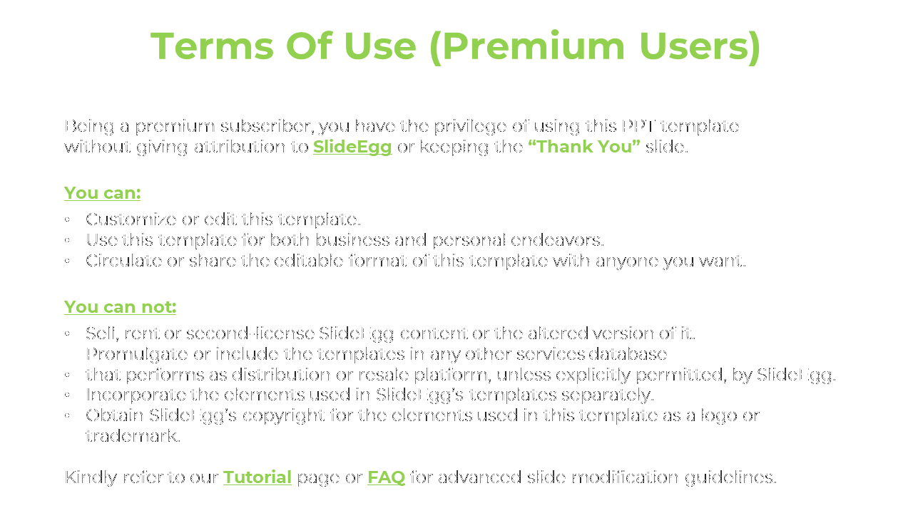 Green themed terms document with bold heading and bullet points in a clean layout, using white background.