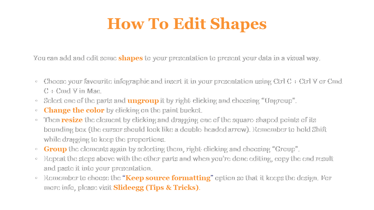 Instructional slide with clear black font, accented by orange bold text for emphasis in a clean layout.