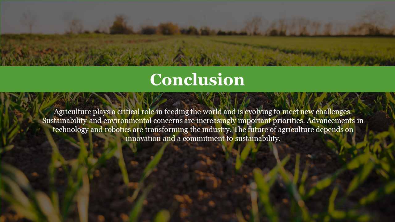 Green horizontal banner centered on a blurred crop field background with white bold heading and text below.