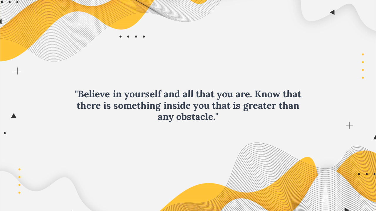 Wavy yellow and black lines curve across white background with abstract shapes, centering a dark quote in serif font.