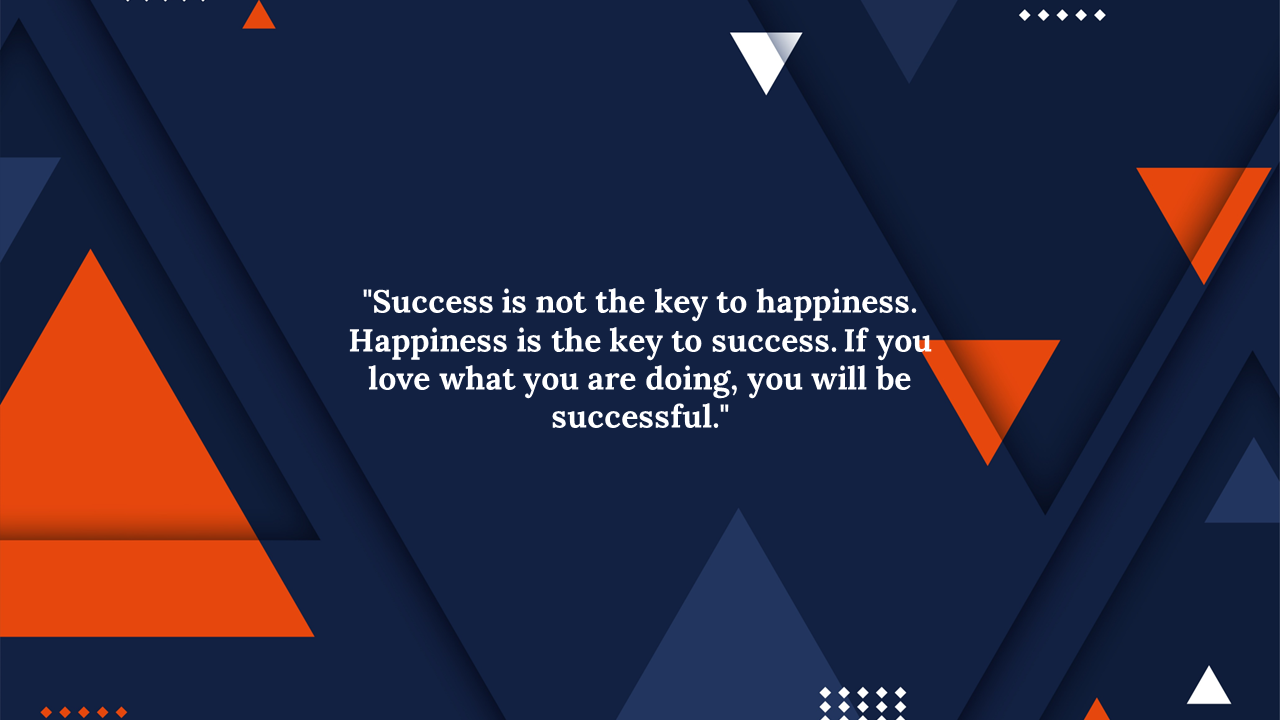Dark blue background with layered triangles in orange and white with centered quote in serif font.