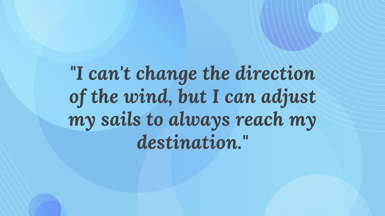 Blue gradient background with layered transparent circles and white curved lines, with quote in dark text centered.